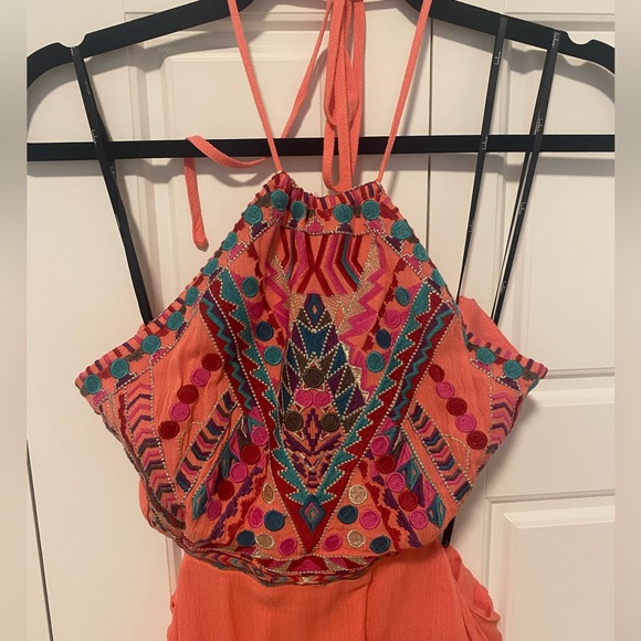 Lulus Coral Embroidered Top Open Back Maxi Dress - Picture 2 of 4